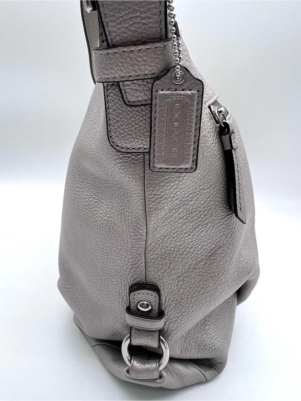 Coach Metallic Silver Pebbled Leather Duffle Shoulder Bag NWT - Picture 7 of 16